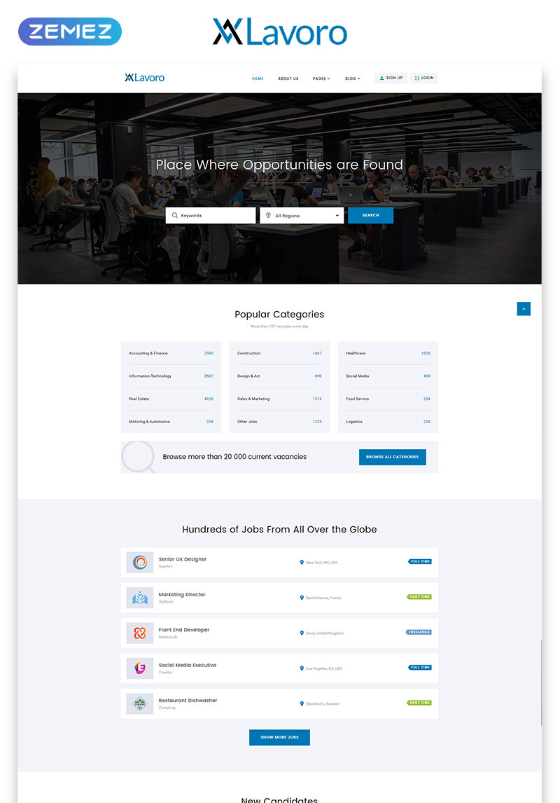 Live preview for Lavoro - Jobs Portal Multipage HTML5 Website Template ...