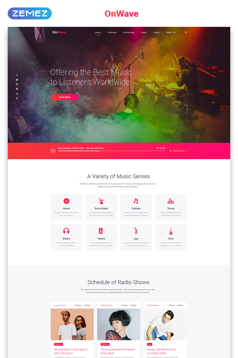 Plantilla Web "OnWave - Bright Online Radiostation Multipage HTML" #53455