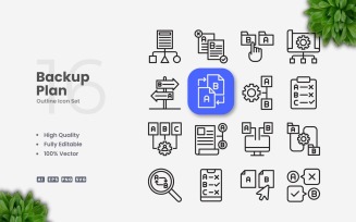 16 Backup Plan Outline Icons Set
