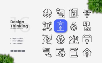 16 Design Thinking Outline Icons Set
