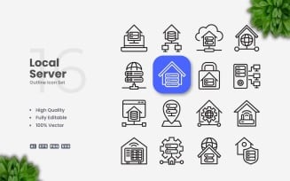 16 Local Server Outline Icons Set
