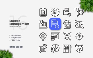 16 Market Management Outline Icons Set