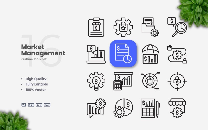 16 Market Management Outline Icons Set Icon Set