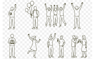 Minimalist Line Art of People Celebrating Party & Festive Moments Vector Set