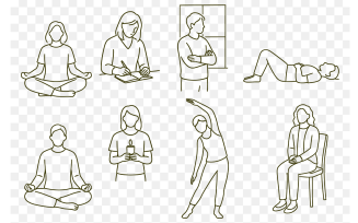 Minimalist Wellness & Self-Care Line Art Set Meditation, Journaling, and Mindful Activities