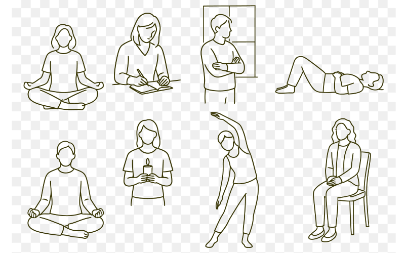 Minimalist Wellness & Self-Care Line Art Set Meditation, Journaling, and Mindful Activities Corporate Identity