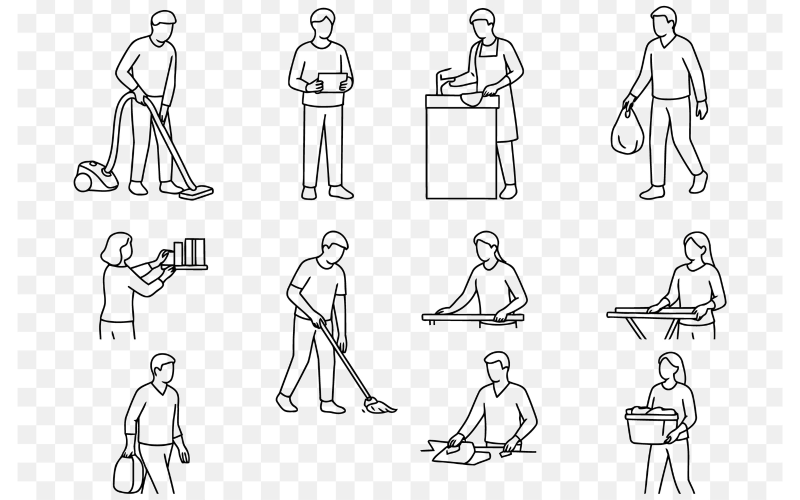 Minimalist Line Art of Household Chores – Cleaning, Organizing, and Daily Tasks Vector Set Corporate Identity