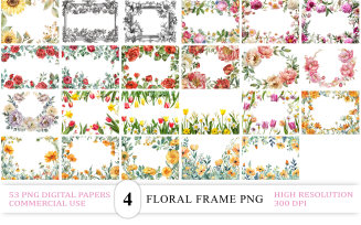 Romantic Flower Border PNG | Vintage Floral Frame PNG Bundle | Colorful Floral Frame PNG Mega Bundle