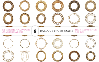 Luxury Gold Photo Frame Clipart | Golden Ornamental Round Frame PNG | Elegant Round Gold Border