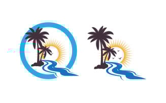 Palm tree summer beach holiday icon illustration v1.1