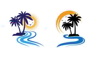 Palm tree summer beach holiday icon illustration v1.6