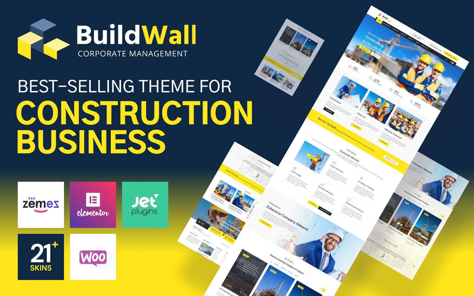 Modello WordPress Responsive #53591 "BuildWall - Construction Company Multipurpose"