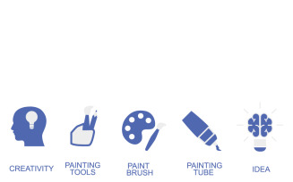 Artistic Painting Supplies Icon Collection: Brushes, Palette, Tubes