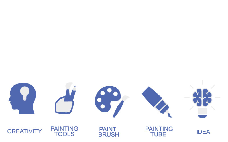 Artistic Painting Supplies Icon Collection: Brushes, Palette, Tubes Icon Set