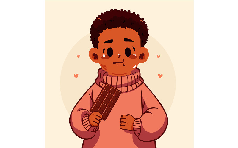 Cartoon Boy Holding a Chocolate Bar Illustration