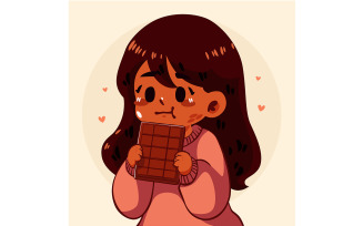 Cartoon Girl Holding a Chocolate Bar