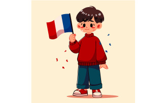 Cartoon Boy Holding a France Flag