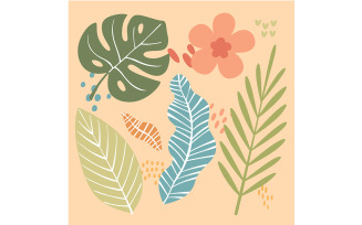 Collection of Tropical Leaves and Flower