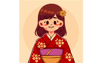 Girl Wearing a Kimono (flat design)