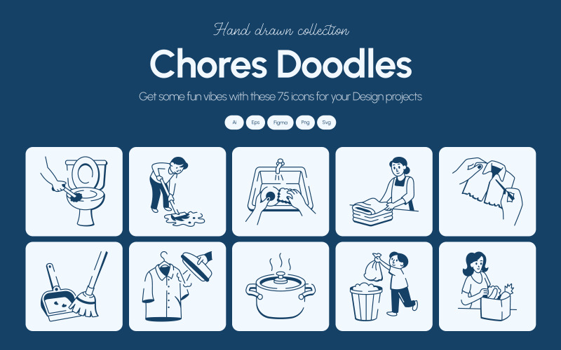 Modern Chores Doodle Icon Set
