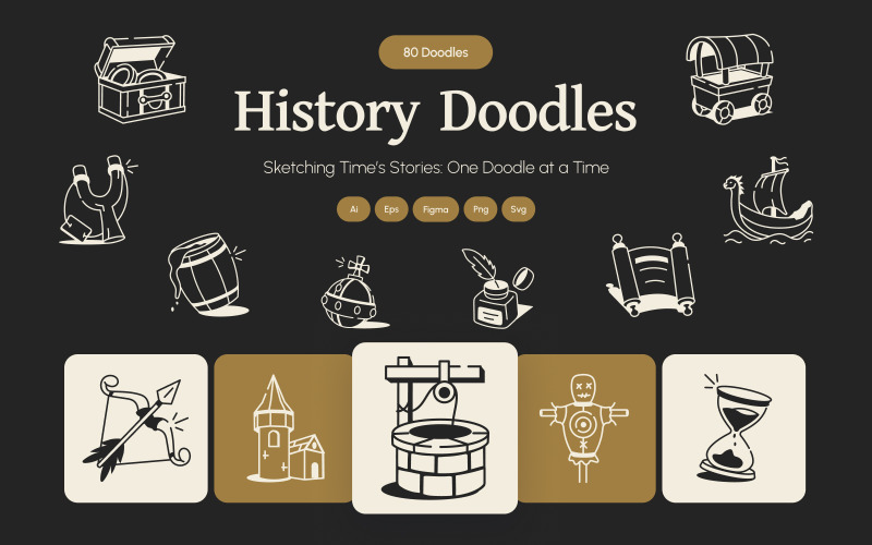 Modern History Drawing Art Set Icon Set