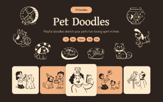 Modern Pet Icon Art Set Doodles
