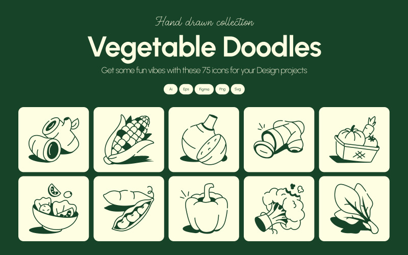 Vegetables Drawing Illustration Set Icon Set