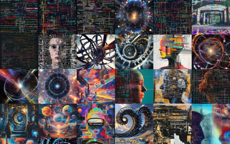 Digital Consciousness Mosaic Collection Illustration