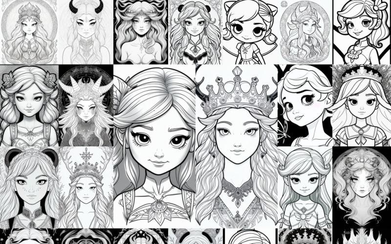 Enchanted Princess Portrait Collection - 24 Unique Designs Illustration