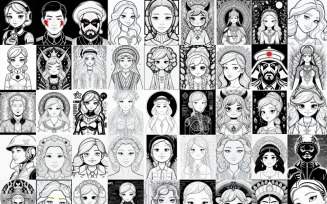 Monochrome Dreams: 50 AI Character Portrait Collection