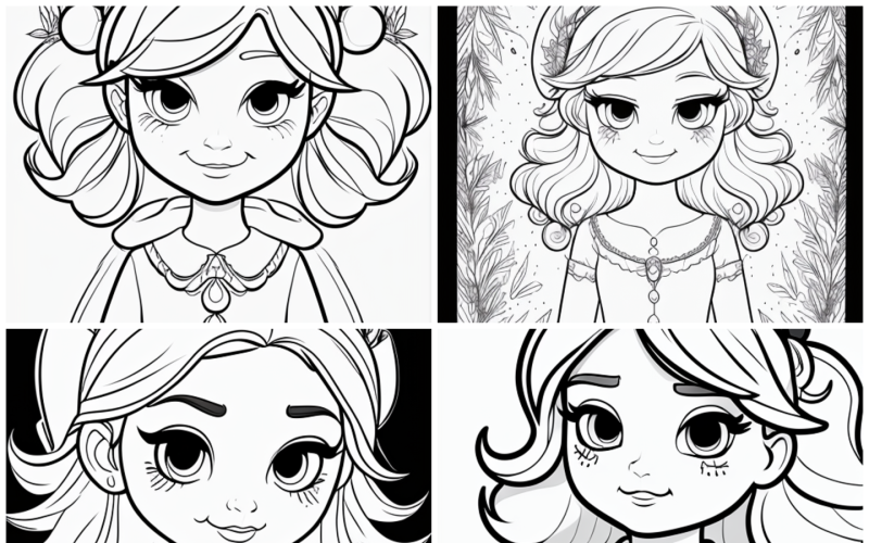 Sweet Girls Coloring Collection - 4 Adorable Characters Illustration