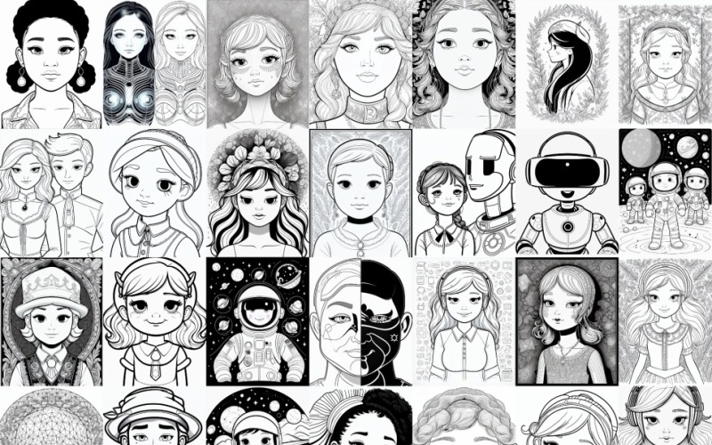 Whimsical AI Portrait Collection - 29 Unique Character Designs Illustration