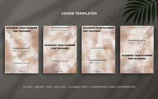 Academic Year Planner Cover Templates for Teachers - Brown Grey Pastel Minimal Editable Design