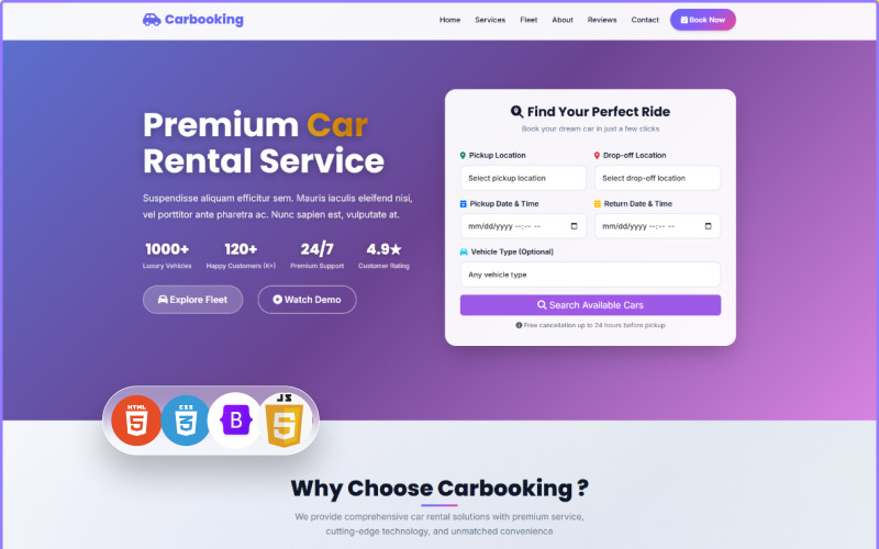Carbooking - Premium Car Rental & Booking Service Html Landing Template Landing Page Template