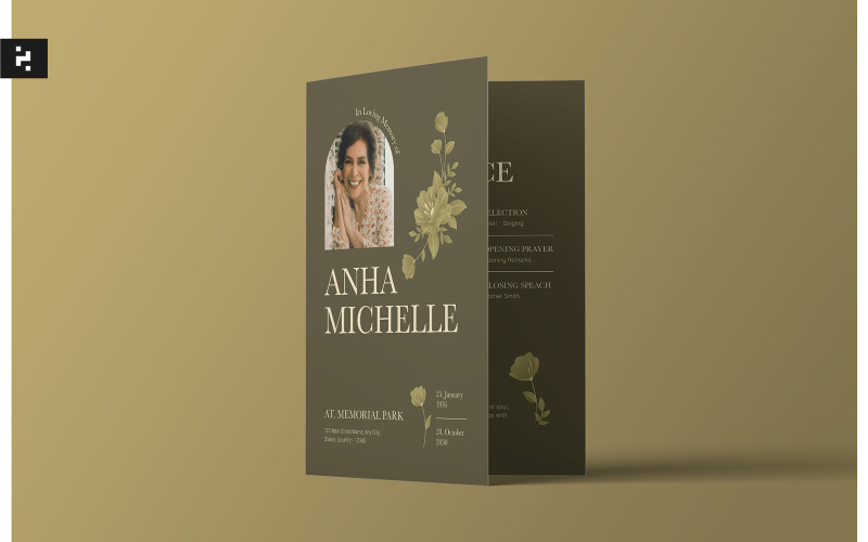 Green Floral Minimalist Funeral Program Corporate Identity