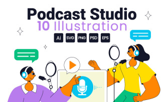 10 Podcast Studio Illustration