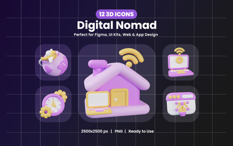 Digital Nomad 3D Icon Design Icon Set