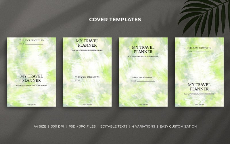 Travel Planner Cover Template Set with Editable Layout for KDP and Printable Notebook Designs Corporate Identity