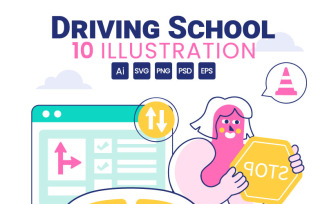 10 Driving School Vector Illustration