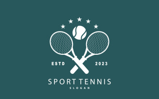 Tennis Logo Design Vector Simple Silhouette V14