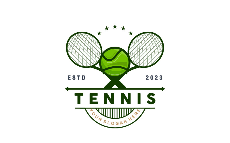 Tennis Logo Design Vector Simple Silhouette V15 Logo Template