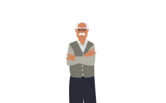 Smiling Elderly Gentleman with Crossed Arms Vector Portrait