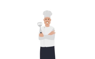 Smiling Chef Illustration Holding Kitchen Utensil Professionally