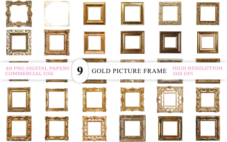 Gold Ornate Vintage Frame PNG Bundle | Antique Gold Frame Clipart | Luxury Gold Picture Frame PNG