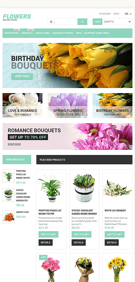 Kit Graphique #53757 Flower Online Zen-cart 1.5 - Tablet Layout 