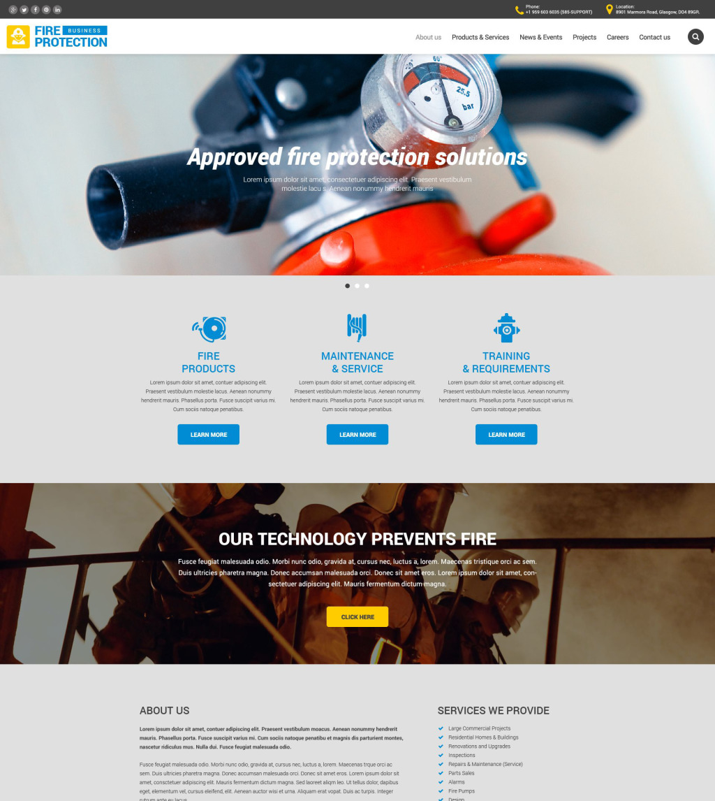 Live demo for Fire Protection Business site Template 53777