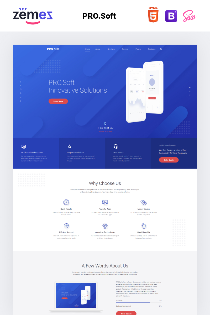 Plantilla Web "PRO.Soft - Software Development Company Multipage HTML5" #53711