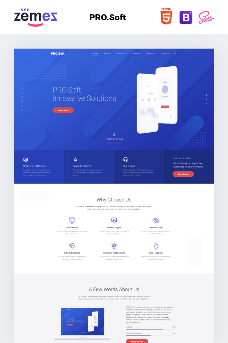 "PRO.Soft - Software Development Company Multipage HTML5" modèle web adaptatif #53711