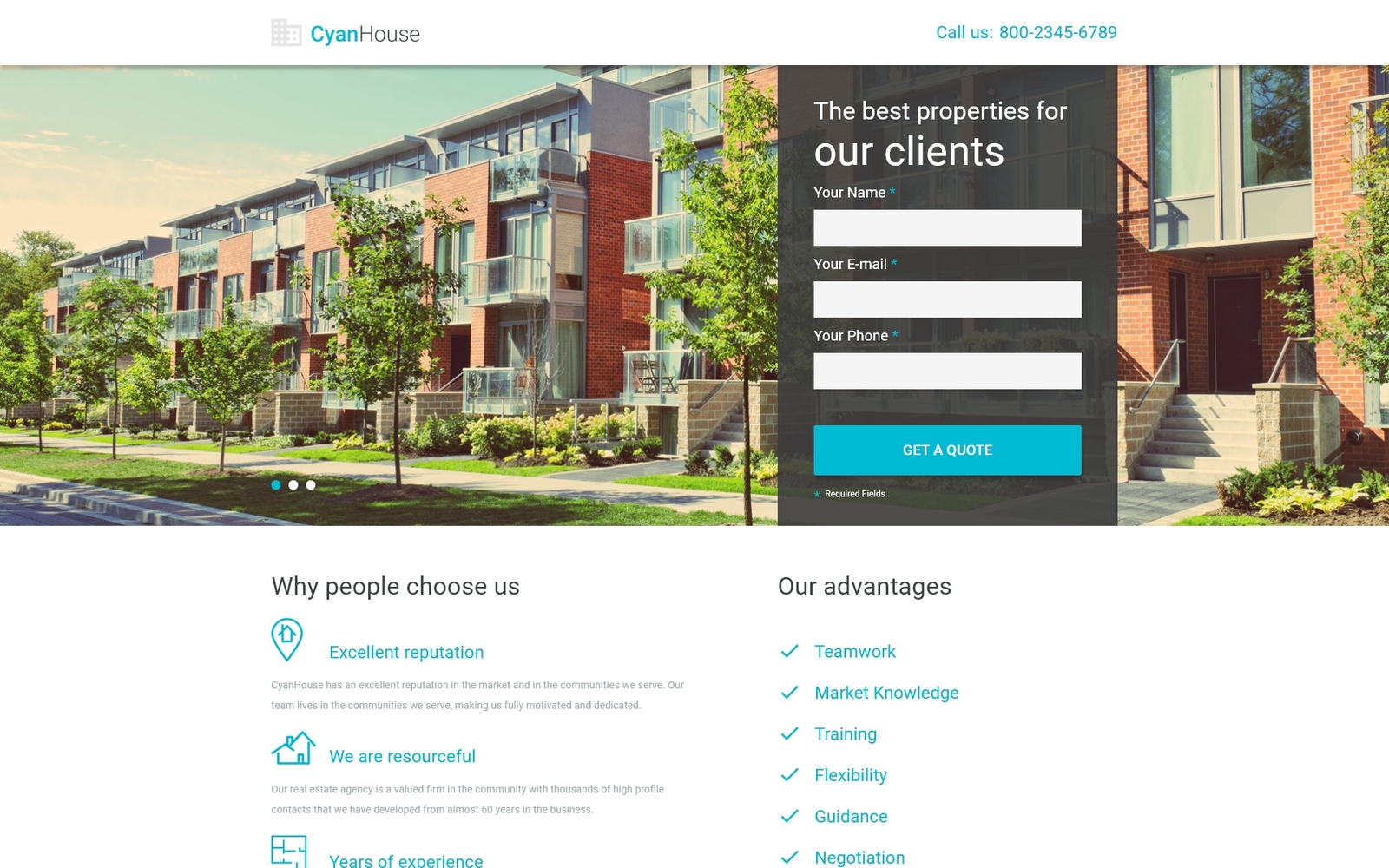 Responzivní Šablona mikrostránek "Cyan House - Real Estate Agency Classic HTML" #53795