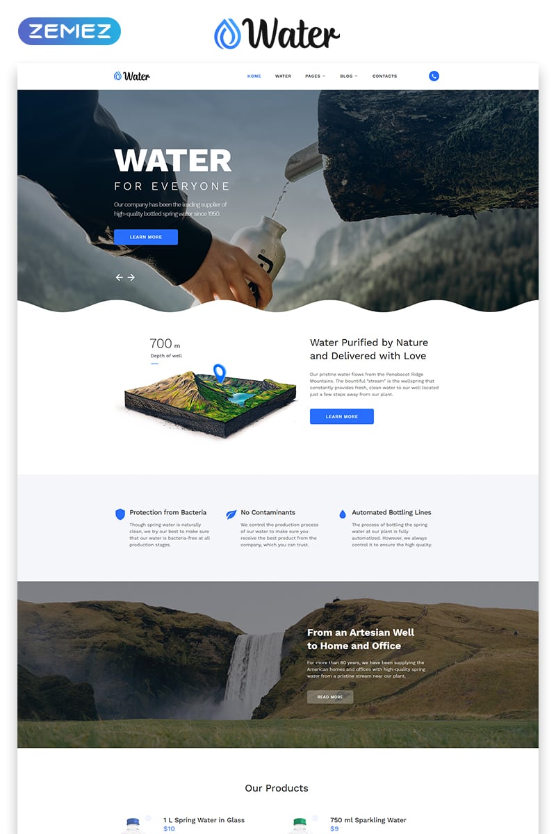 Website Vorlage namens "Quellwasser-Firma" #53779
